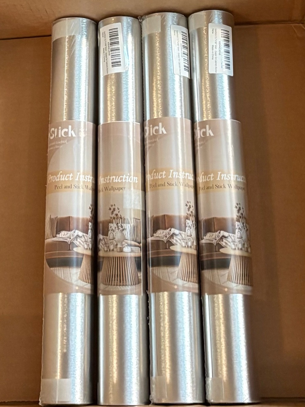 4 Peel and Stick Silver Metallic Wallpaper Rolls - For Appliances and More